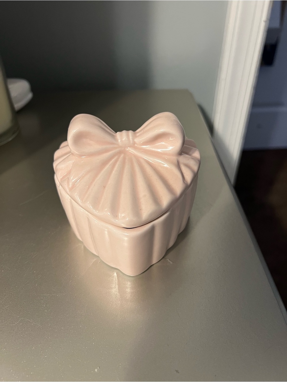 Pink Bow Ceramic Trinket Box - Decorative Home Accent